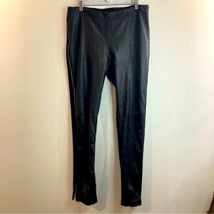 DANIER Sz 14 Mixed  Media Straight Leg High Rise Leather and Fabric Zipper Pants